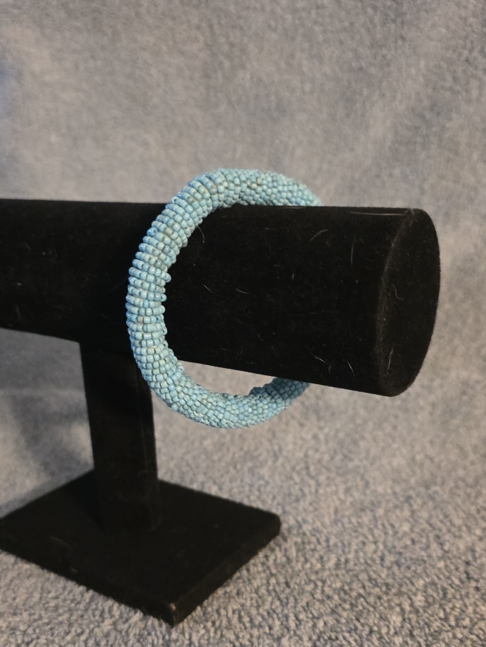 Handcrafted Light Blue Beaded Bangle Bracelet